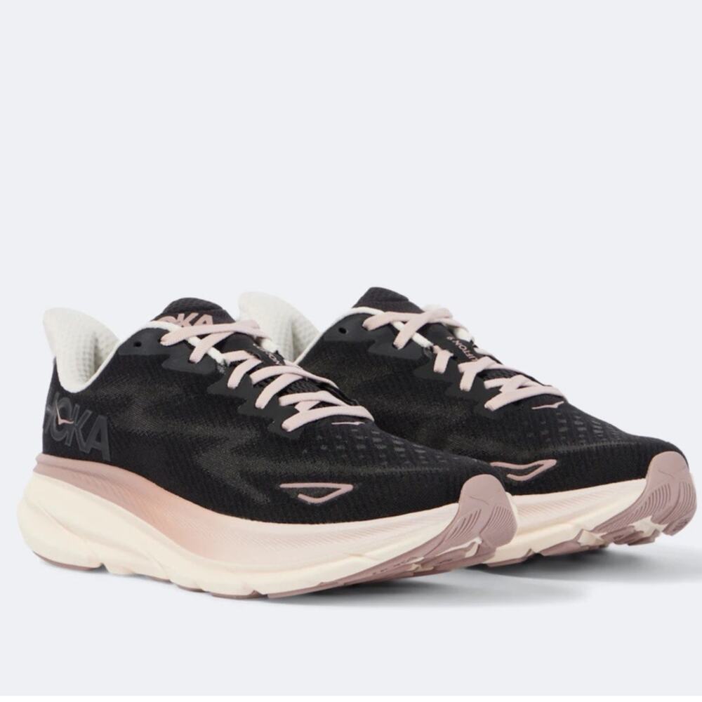 Hoka Women’s 8 One One Clifton 9 Black Pink Chunky Sneakers Lace Running Gym